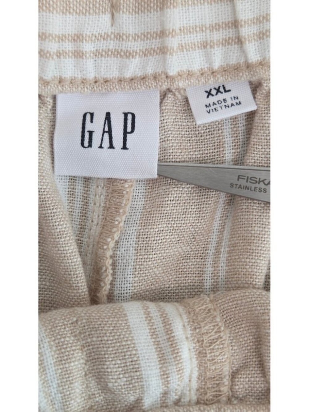 GAP NEW Womens Tan Striped Linen Blend Pull On Crop Pants XXL Beach Boho Vacay - Picture 3 of 10